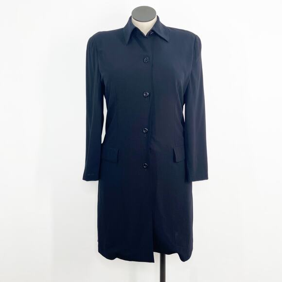 MaxMara Longline Coat Navy Blue Wool Blazer Classic Career Minimalist Size 12 - Picture 1 of 16